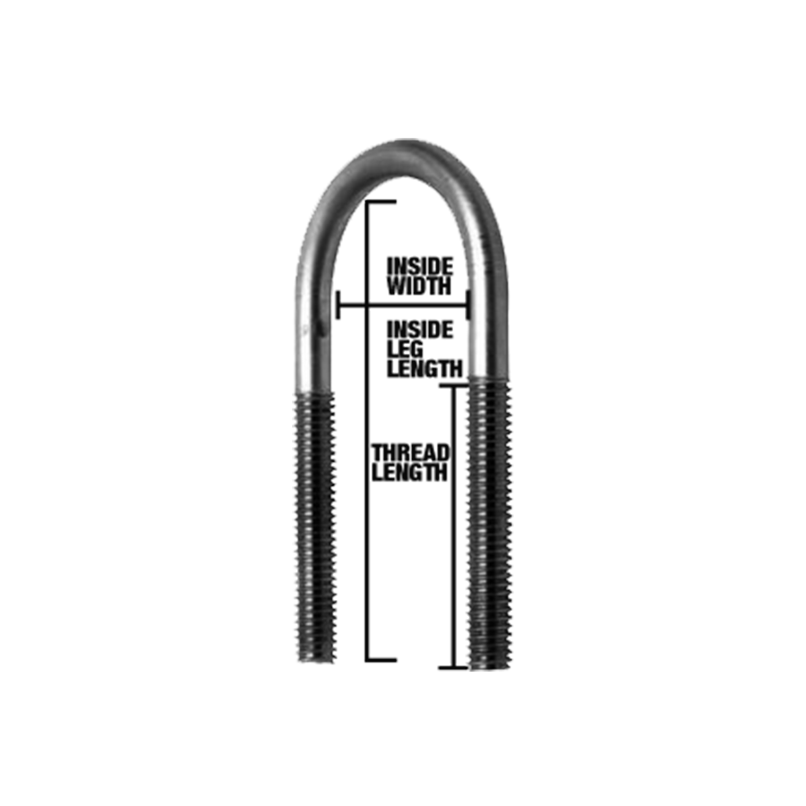 U-Bolt Round 1/2" 3"W x 3" L Stainless Steel.