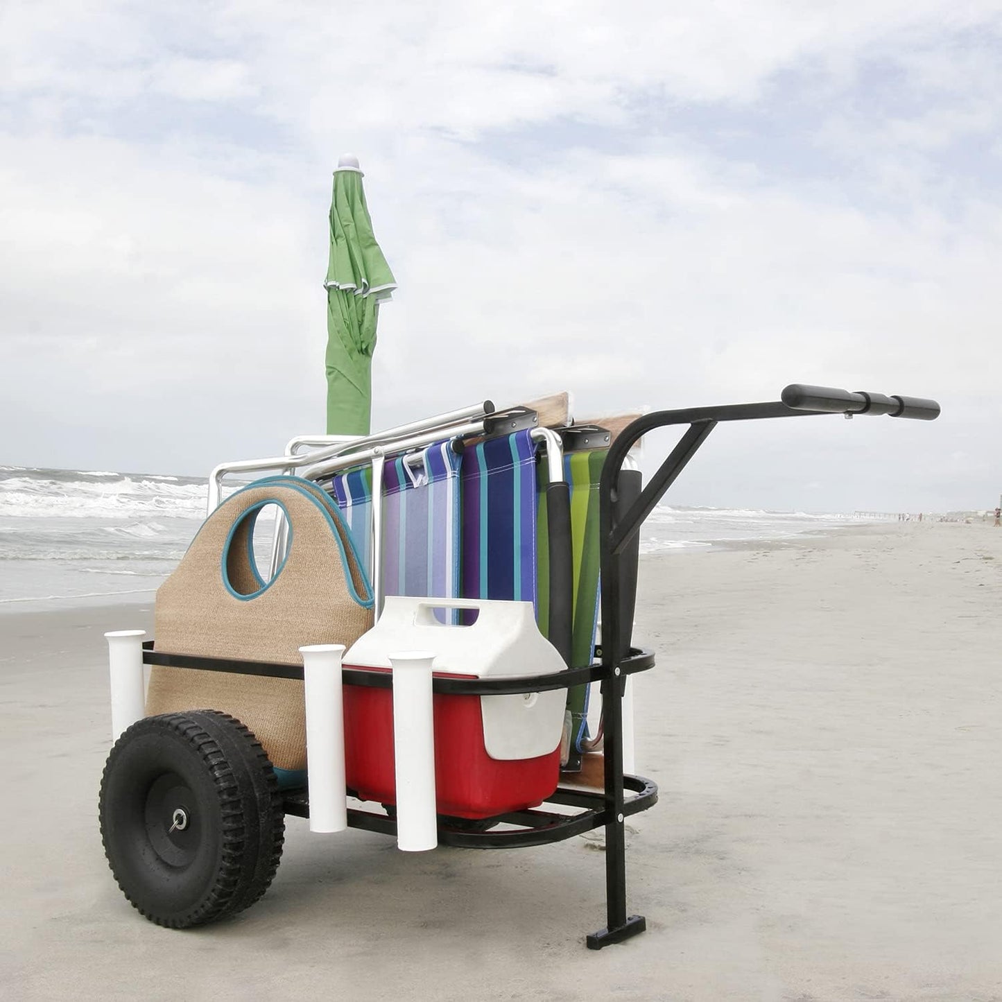 SEA STRIKER Deluxe Surf Pier Cart Pneumatic Wheels 7-PVC Rod Holders