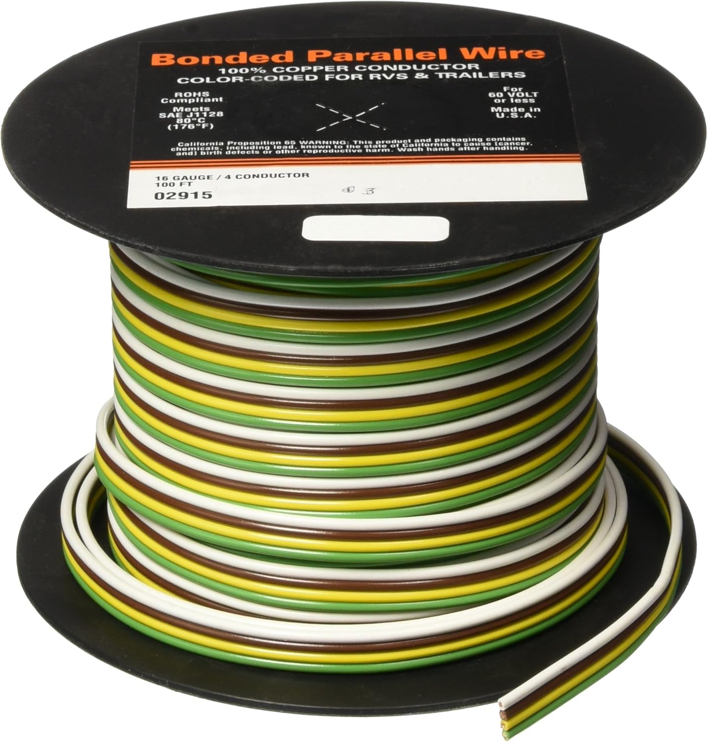 East Penn Deka 16 - 4 Gauge Trailer Wire per Foot, Yellow, Green, White, Brown.