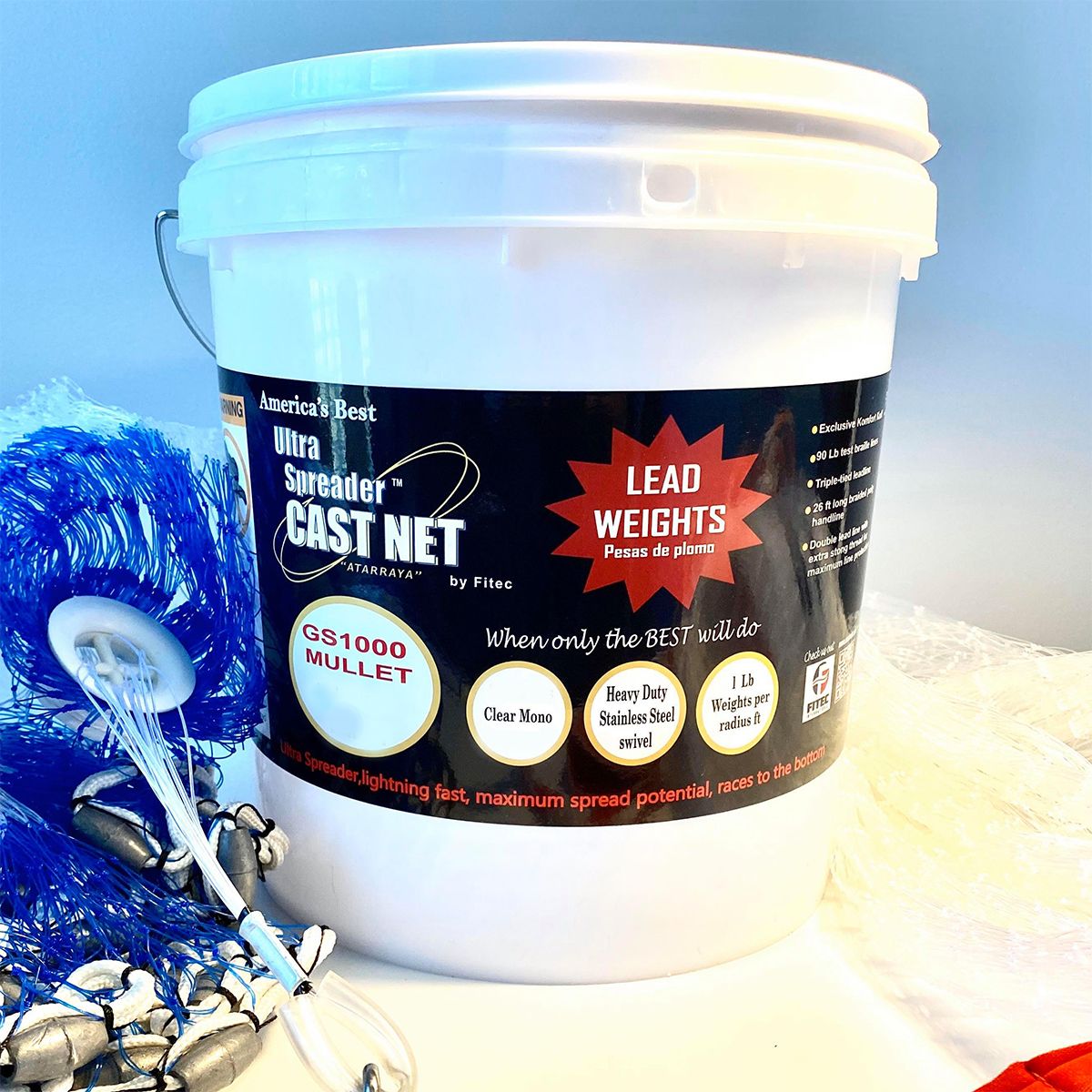 Fitec GS 1000 Series Cast Net 1" Clear Mono 9 ft 9'.