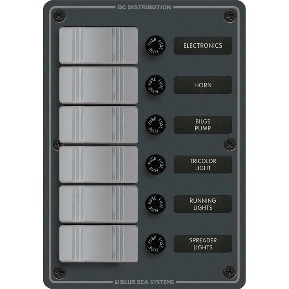 Blue Sea Systems 8053 Contura Water Resistant 12V DC 6 Position Panel, Gray.