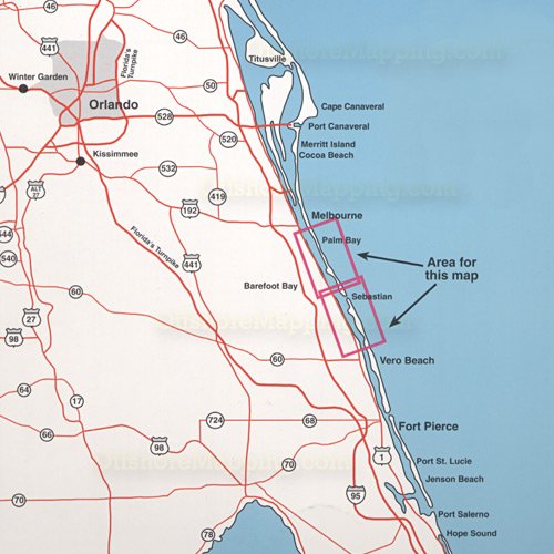 Top Spot Fishing Map N-217 Sebastian Inlet and Palm Bay Florida Area.
