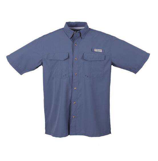 Bimini Bay Grisaille Blue Grey Men's Flats V Short Sleeve Shirt With Bloodguard Plus