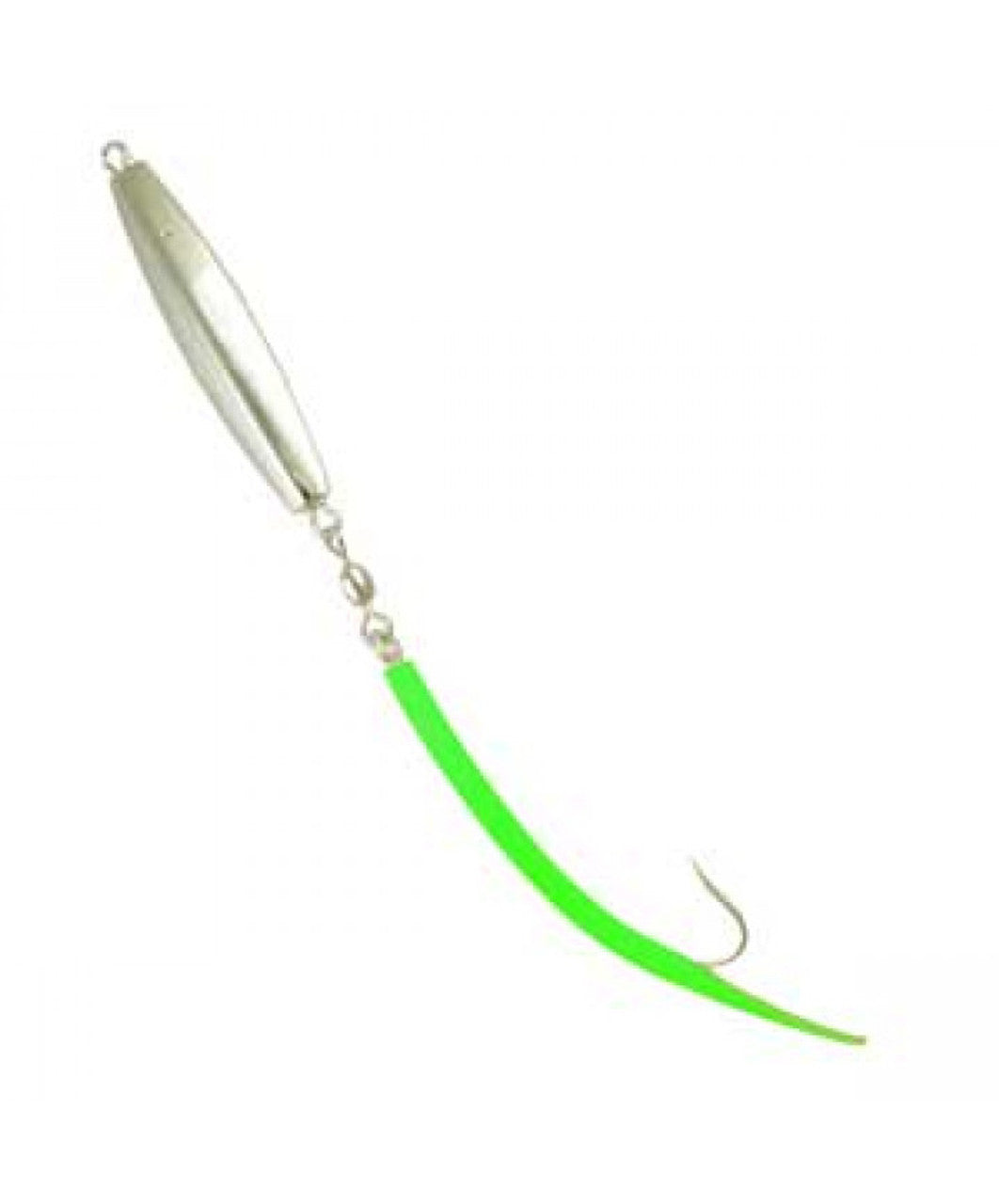 Tsunami Chrome Diamond Jig with Fluorescent Green Tube Tail