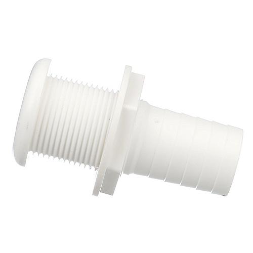 SeaChoice Thru-Hull Connector w/ Broad Flange, White Finish, 1-1/8".