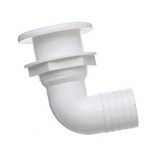 SeaChoice 90 Degree Plastic Thru-Hull, One Nut Application, White 1-1/2" Hose