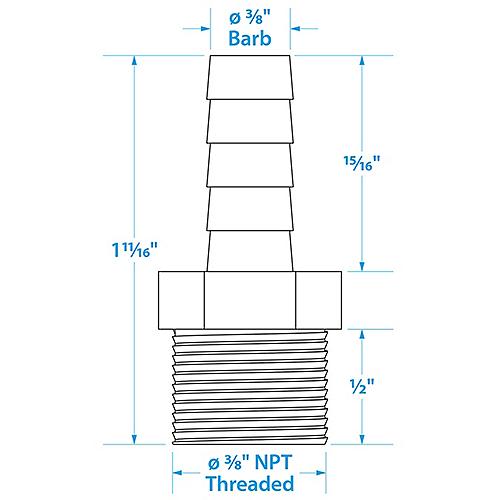 SeaChoice Male Hose Barb, 3/8 In. with 3/8" Inch Thread.