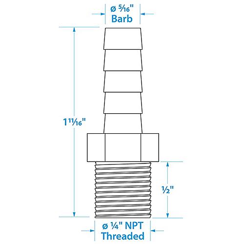 SeaChoice Brass Male Hose Barb 5/16" x 1/4" NPT.