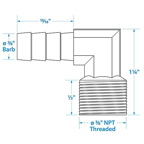 SeaChoice 20861 90-Degree Brass Fuel Elbow 3/8" x 3/8" NPT.