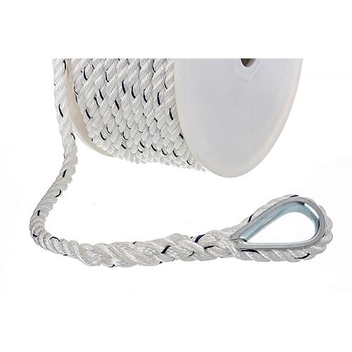 SeaChoice Premium 3-Strand Twisted Nylon Anchor Line White with Blue Tracer, 3/8" x 100'.