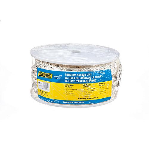 SeaChoice 47911 Boat Anchor Line Rope, 3-Strand Twisted, Nylon, White/Blue, 3/8" Inch x 200' Feet.