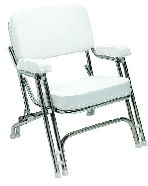 SeaChoice 78503 Folding Deck Chair, Aluminum, White.