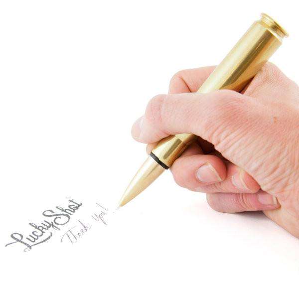 Lucky Shot .50 Caliber Bullet Twist Pen in Brass.