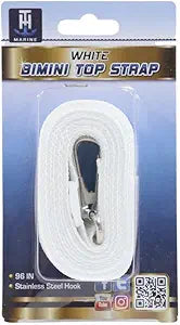 T-H Marine Long Bimini Top Strap 96" Inch with Stainless Steel Clip - White.