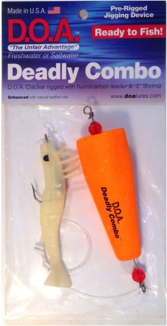 DOA 62305 Deadly Combo Popper Clacker With 3" Shrimp Nite Glow