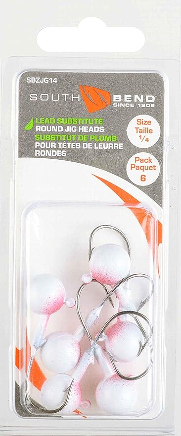 South Bend Non Lead Round Jigs 1/4 oz White 6pk