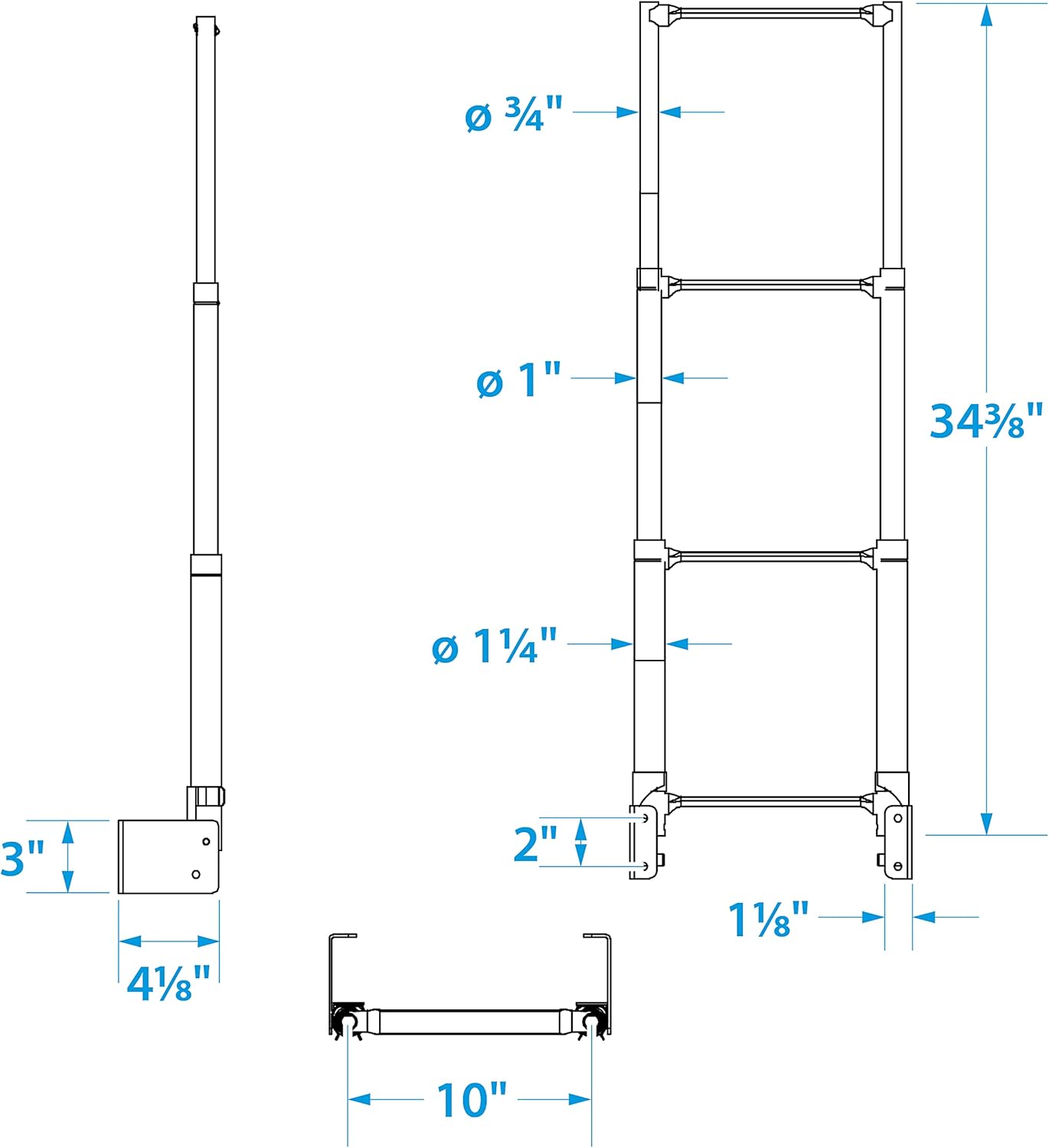 Seachoice 71231 Telescoping Transom Mount Stainless Steel 4-Step Ladder