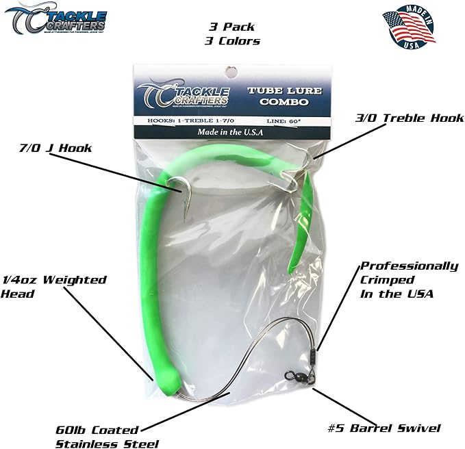 Tackle Crafters Tube Cuda Lure Saltwater Fishing 10" with Treble and J Hooks