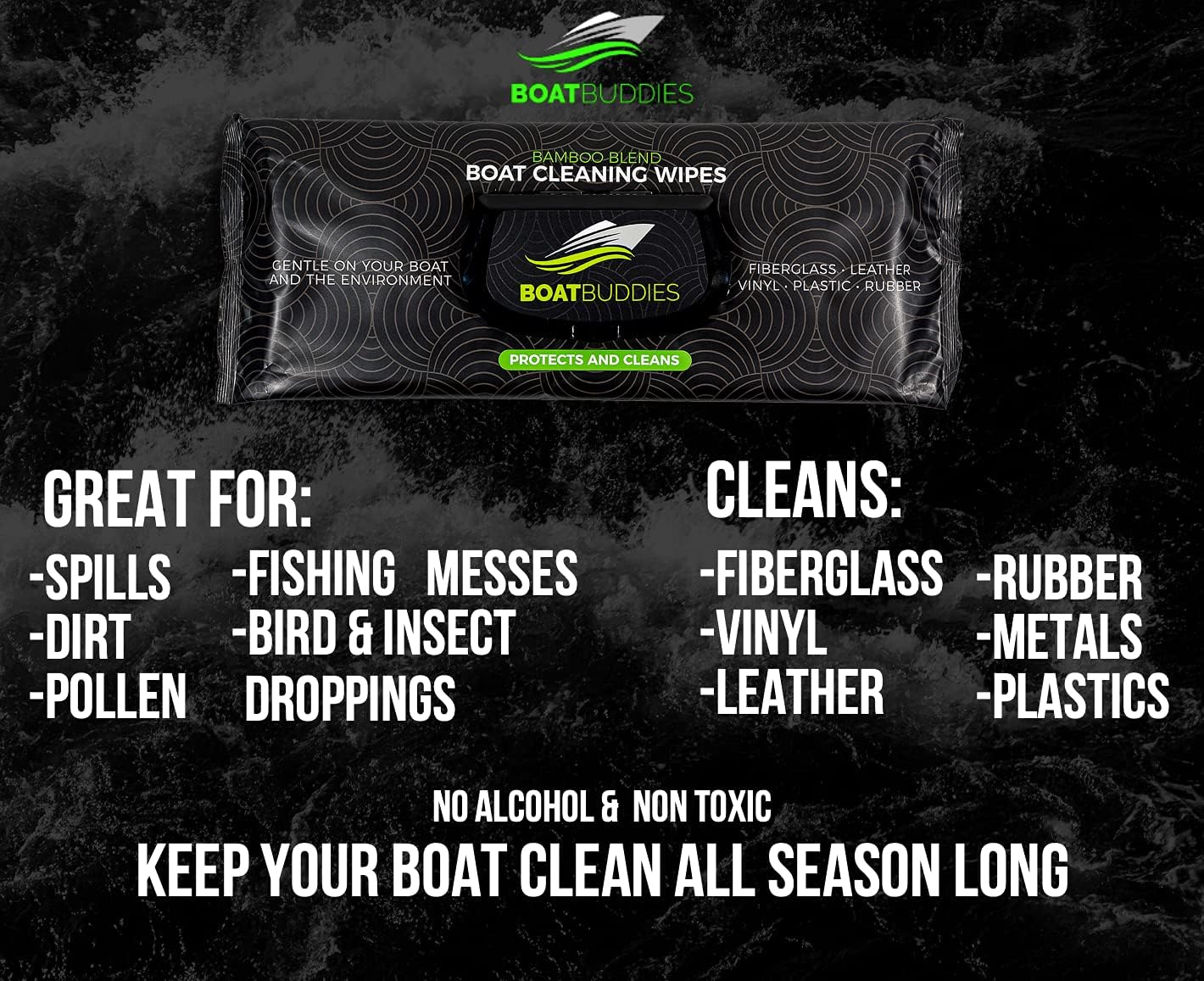 Boat Buddies 100% Bamboo Organic Cleaning Wipes Extra Large Vinyl Leather and Mult Surface Cleaning Wipes