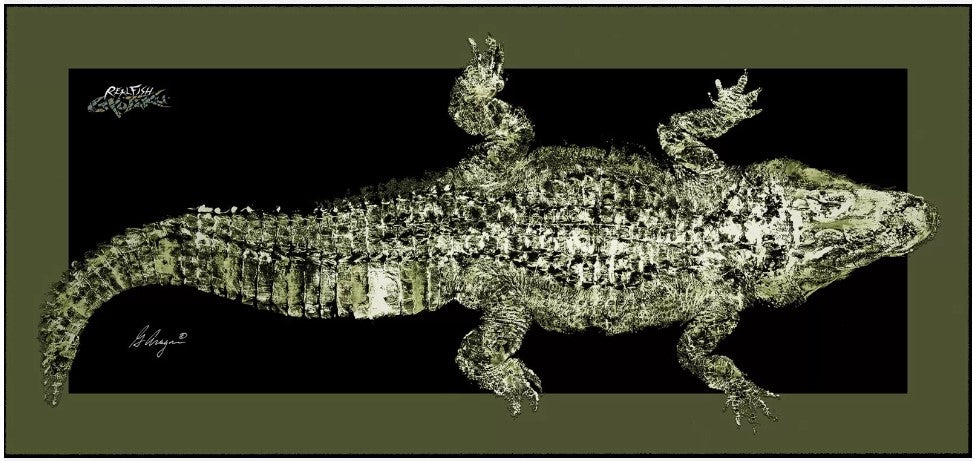 Realfish Gyotaku Series " Alligator" Floor Door Mat Size 18" x 40".