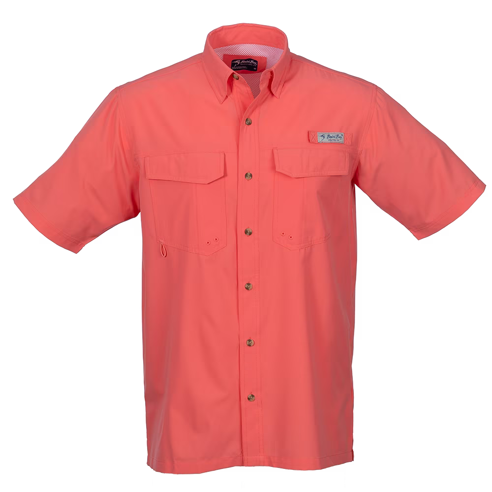 Bimini Bay Outfitters Men's Bimini Flats V Short Sleeve Shirt Coral Small