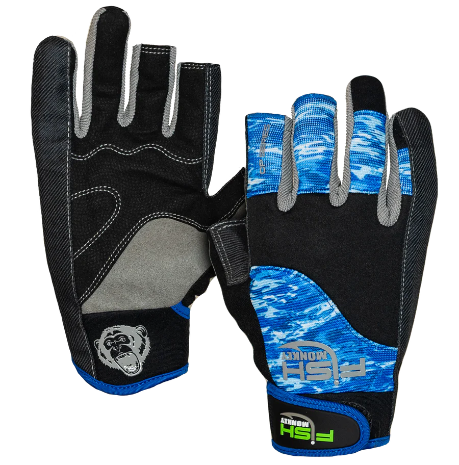 Fish Monkey Medium Weight Quick Release Wiring Gloves Charles Perry Edition Blue Water Camo