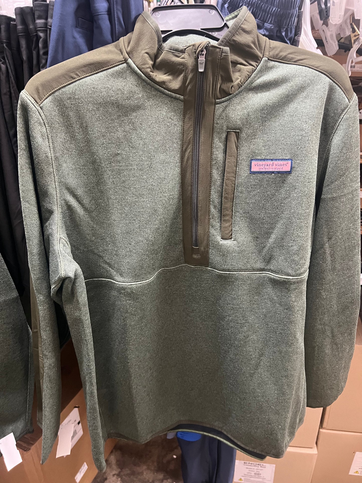 Vineyard Vines Quarter Zip Sweater Jacket Olive Green