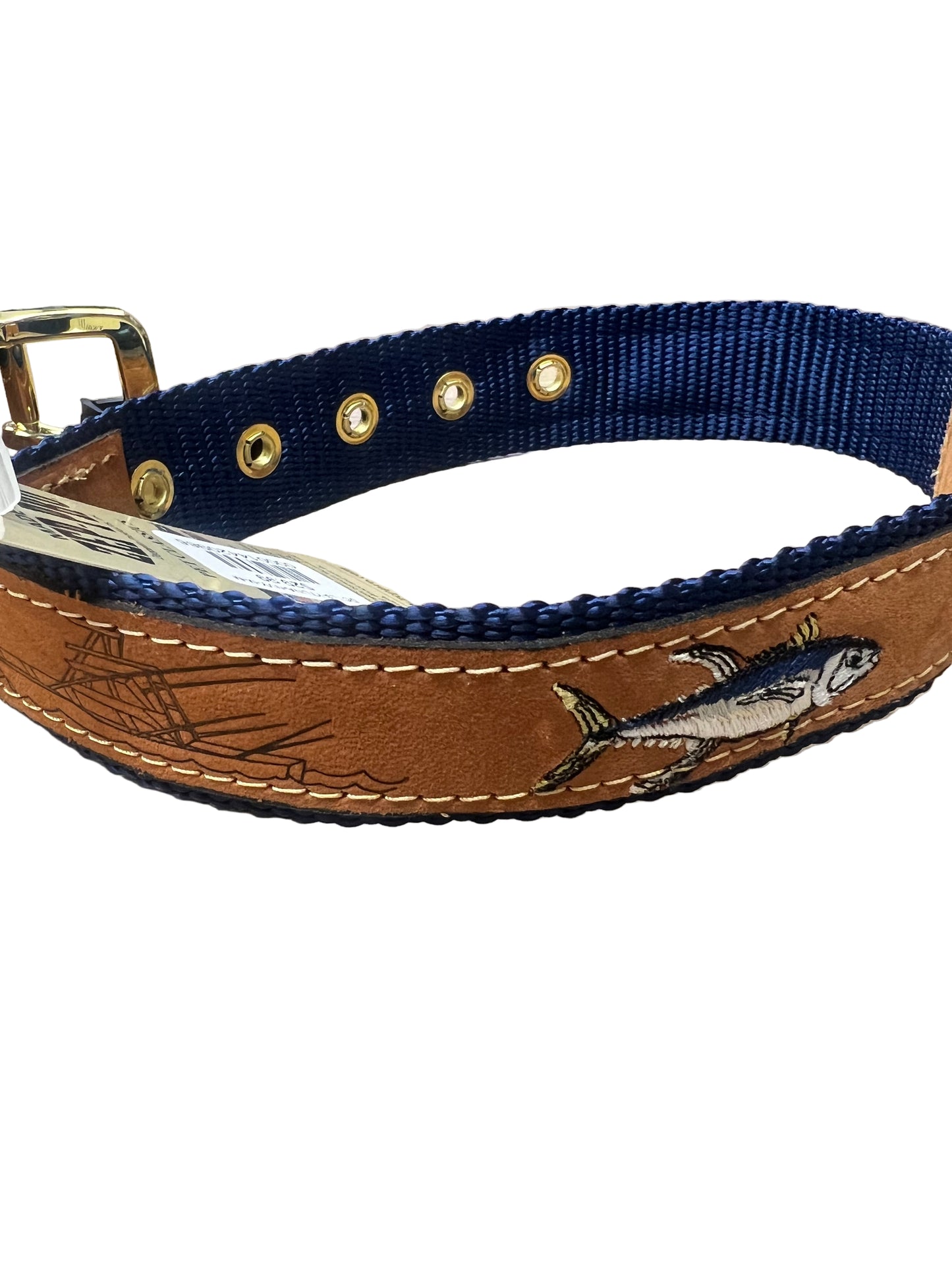 Zep-Pro Brown Leather Tuna Dog Collar Nylon Navy Blue Backing