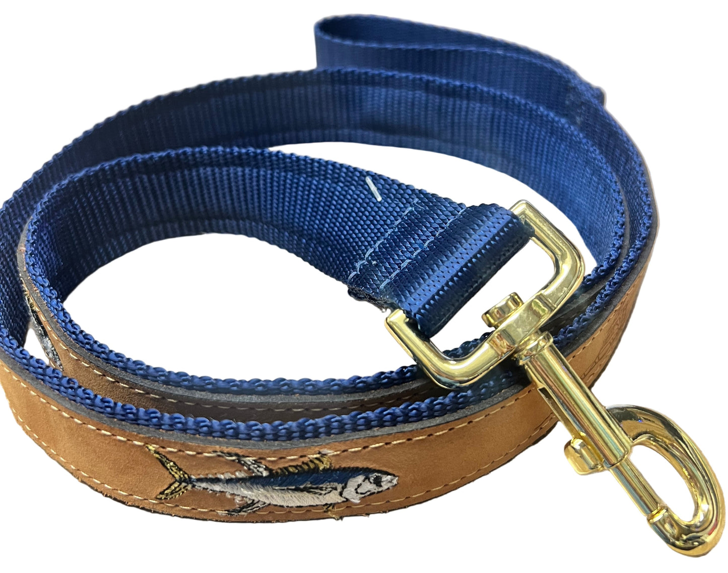 Zep-Pro Leather Dog Leash Yellowfin Tuna 4' Navy Backing