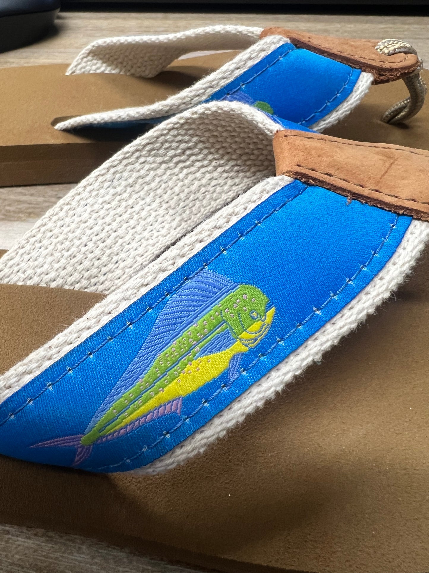 Zep-Pro Ribbon Sandal Women's Flip Flop Aqua Dolphin Mahi Natural Strap.