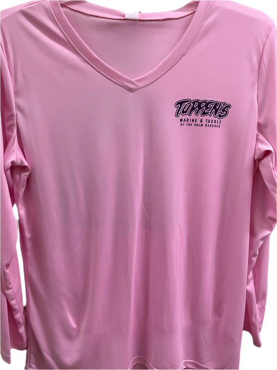 Tuppen's Lady Sailfish Pink V-Neck Performance Women Shirt Top