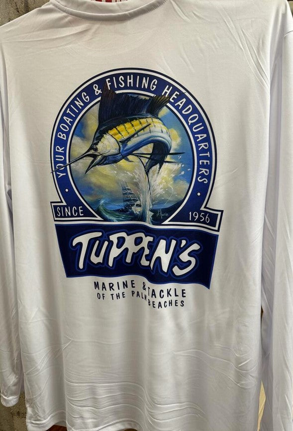 Tuppen's Sailfish White Long Sleeve Performance T-Shirt SPF-50