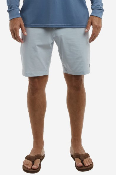 Pelagic Mako Deep Sea Hybrid Shorts 19" Water Activated Print Boats & Fish Blue Frog