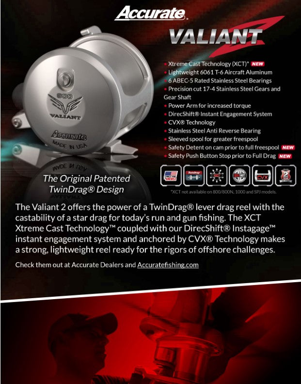 Accurate Valiant 2 TwinDrag VT Light Line Silver Reel.