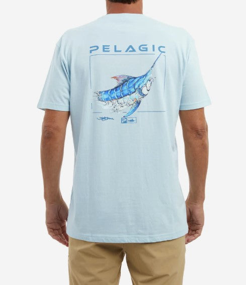 Pelagic Men's Premium Tee Gione Marlin Light Blue