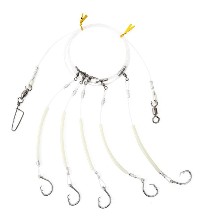 BLUEWING Deep Drop Rig with Glow Tubes and stainless steel hooks 1pc, 250lbs 3/0