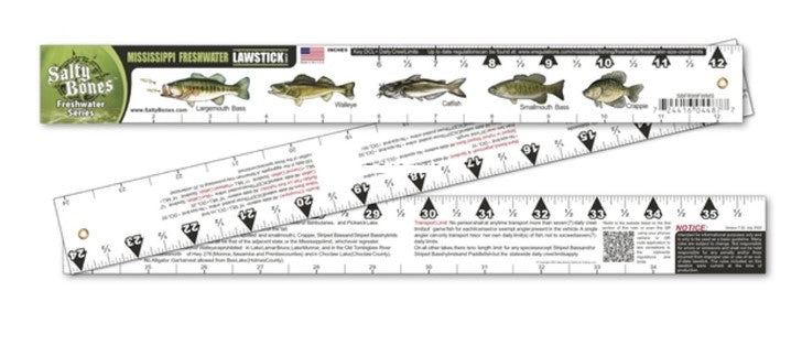Salty Bones Folding Fishing Ruler With Mississippi Freshwater State Laws