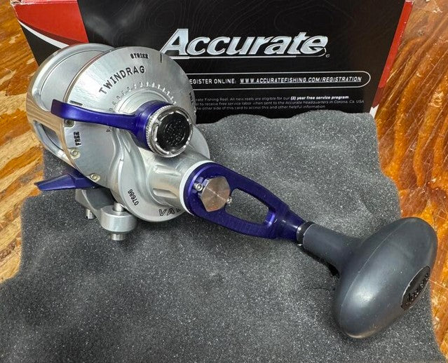 accurate valiant 500 fishing reels for sale BV BV-500-SMPB Custom Silver Matte Purple Blue Re – Tuppens preventing the angler from Bass Pro Shops Bionic Size:7.1:1 Left Handed LevelLock