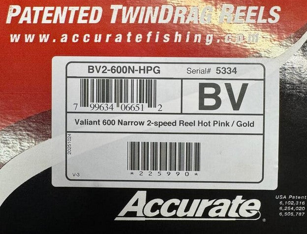 Accurate Valiant 600 Narrow 2-Speed BV2-600N Hot Pink Gold Reel SPJ Handle