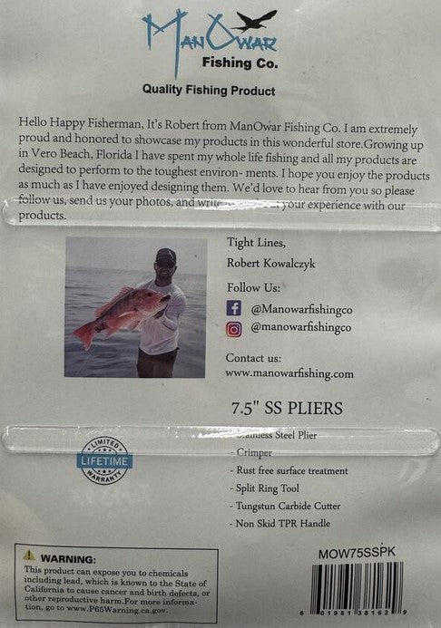 Man O War Pink Aluminum Stainless Steel Pliers 7.5"