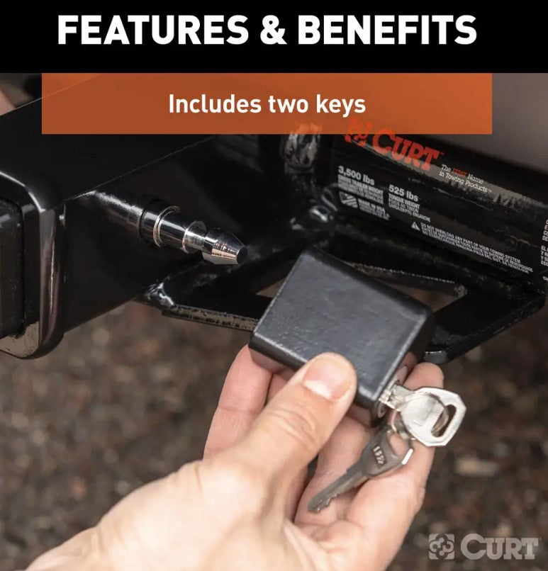 CURT 1/2" Hitch Lock with 5/8" Adapter (1-1/4" or 2" Receiver, Deadbolt, Chrome) #23024
