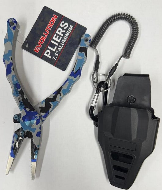 Evolution 7.5" Aluminum Pliers Blue Digi Camo With Sheath And Lanyard