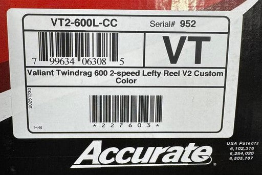 Accurate Valiant 2 VT2-600L Reel 2 Speed Left Hand Custom Black Purple Next-Gen Round Knob