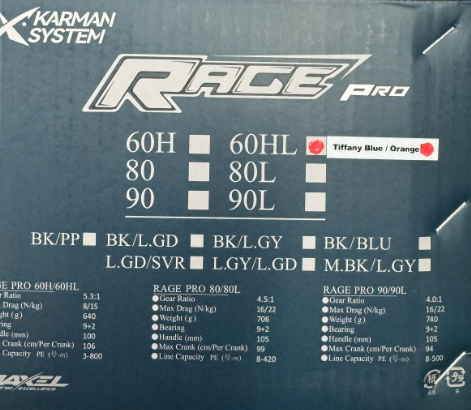 Maxel Rage Pro 60 60HL Custom Tiffany Blue Orange Conventional Reel Left Hand