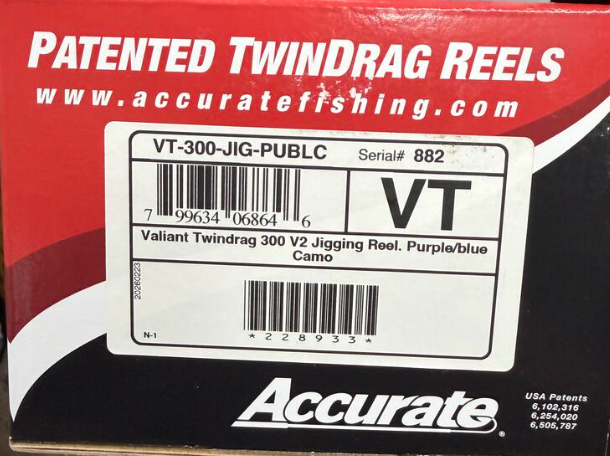 Accurate VT-300-JIG-PUBLC Valiant Twindrag 300 V2 Jigging Reel Purple/Blue Camo