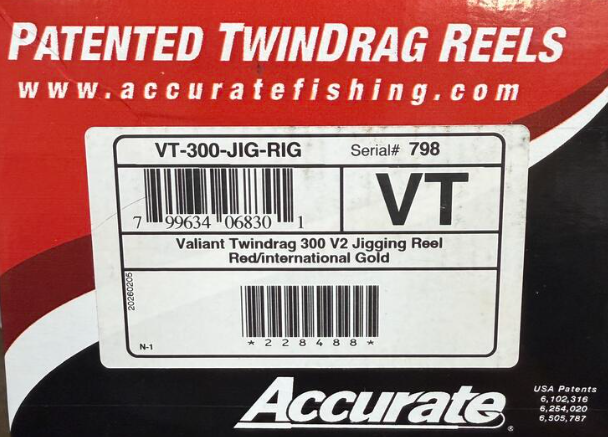 Accurate VT-300-JIG-RIG Valiant Twindrag 300 V2 Jigging Reel Red/International Gold