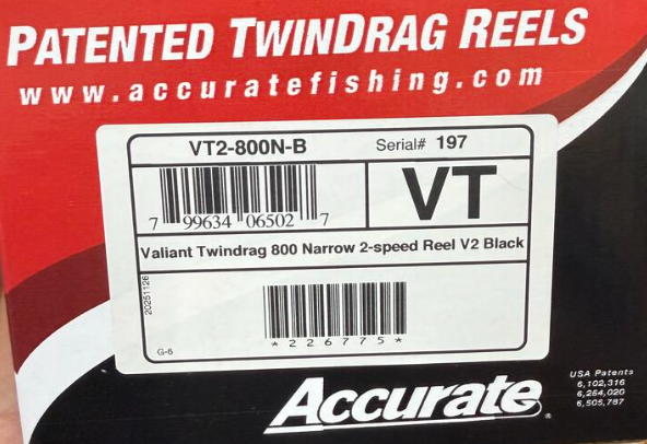 Accurate VT2-800N-B Valiant Twindrag 800 Narrow 2-Speed Reel V2 Black