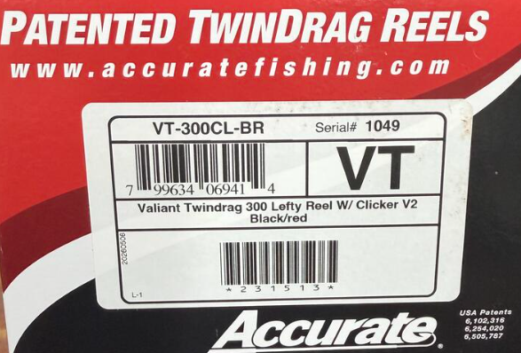 Accurate VT-300CL-BR Valiant Twindrag 300 Lefty Reel With Clicker V2 Black/Red Next Gen Handle