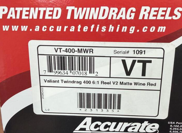 Accurate VT-400-MWR Valiant Twindrag 400 Reel V2 Matte Wine Red