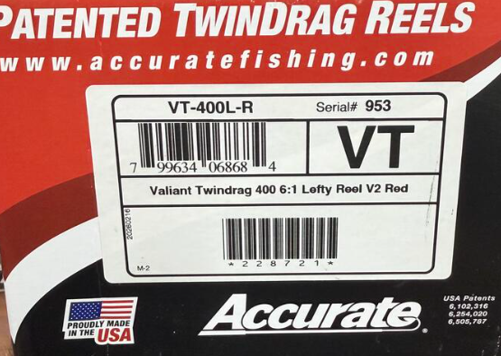 Accurate VT-400L-R Valiant Twindrag 400 Lefty Reel V2 Red